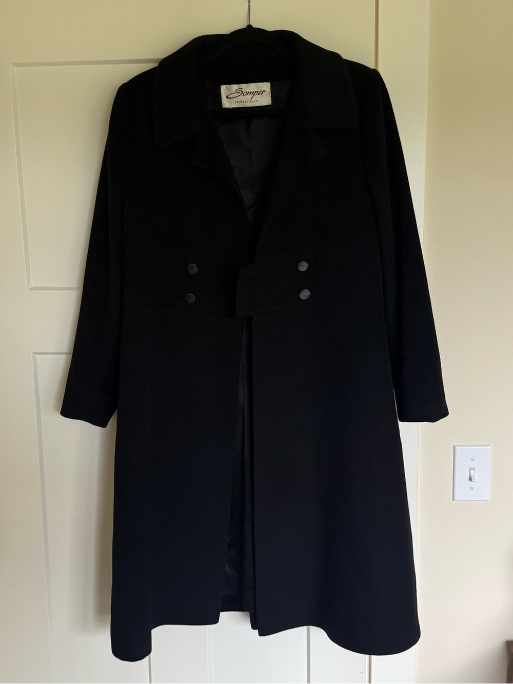 Vintage 100% Cashmere Long Coat Black Union Made USA Somper Beverly Hills